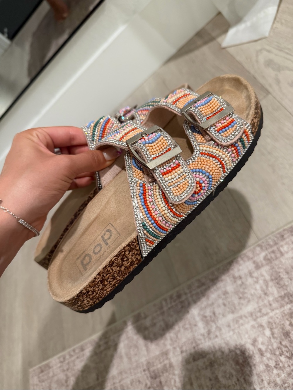 Othr Multicolor Beaded Double Buckle Slide Sandals